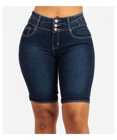 Women's Summer Stretchy Fit Skinny Leg Butt Lift Bermuda Denim Shorts Dark Blue $10.92 Shorts