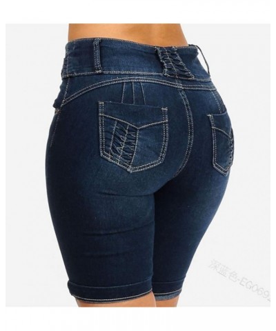 Women's Summer Stretchy Fit Skinny Leg Butt Lift Bermuda Denim Shorts Dark Blue $10.92 Shorts