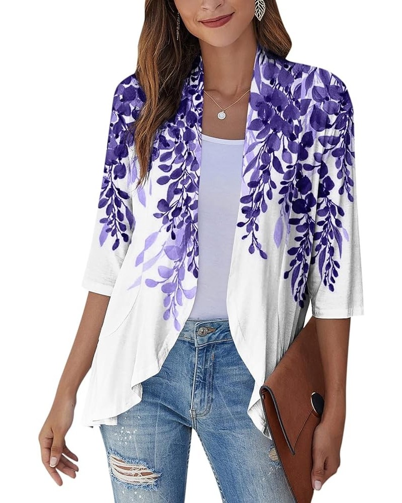 Women's Open Front Lightweight Loose Fit T Shirts Fall Tie Dye Funny Tops 3/4 Sleeve Shawl Collar Blouse Coat 3-dark Purple $...