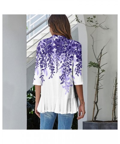 Women's Open Front Lightweight Loose Fit T Shirts Fall Tie Dye Funny Tops 3/4 Sleeve Shawl Collar Blouse Coat 3-dark Purple $...