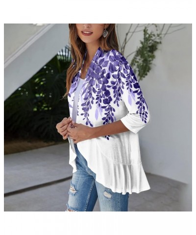 Women's Open Front Lightweight Loose Fit T Shirts Fall Tie Dye Funny Tops 3/4 Sleeve Shawl Collar Blouse Coat 3-dark Purple $...