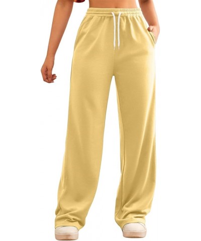 Bottom Sweatpants Pockets High Waist Sporty Gym Athletic Fit Jogger Pants L-ounge Trousers Yellow-f $11.19 Activewear