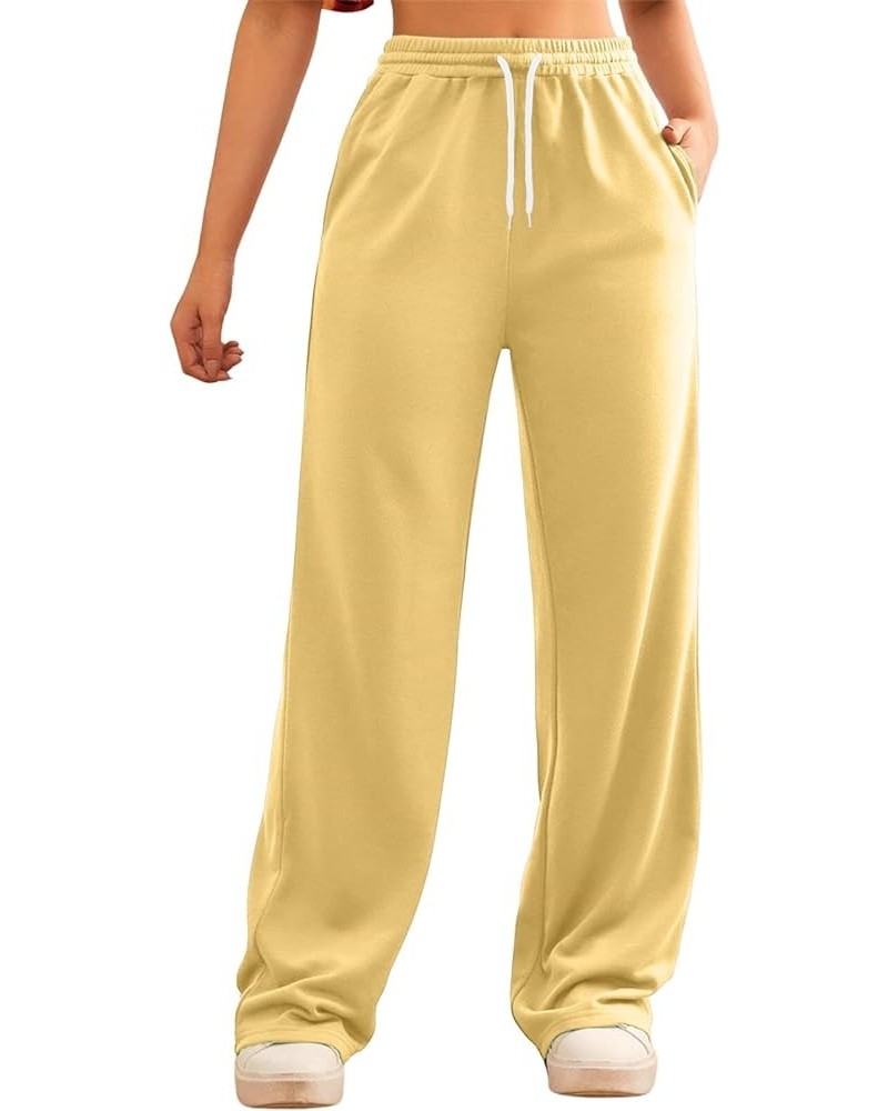 Bottom Sweatpants Pockets High Waist Sporty Gym Athletic Fit Jogger Pants L-ounge Trousers Yellow-f $11.19 Activewear