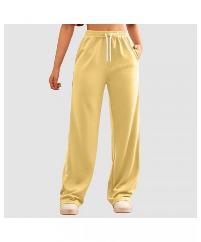 Bottom Sweatpants Pockets High Waist Sporty Gym Athletic Fit Jogger Pants L-ounge Trousers Yellow-f $11.19 Activewear