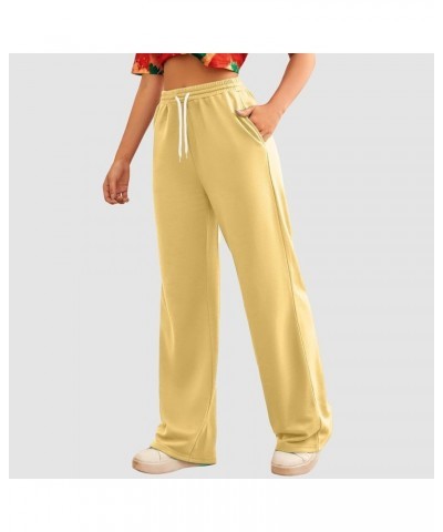 Bottom Sweatpants Pockets High Waist Sporty Gym Athletic Fit Jogger Pants L-ounge Trousers Yellow-f $11.19 Activewear