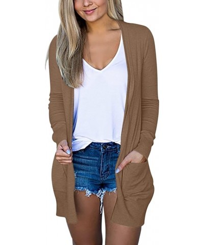 Womens Lightweight Summer Cardigan with Pockets Plus Size Long Sleeve Casual Comfy Thin Open Front Kimono Cardigans Khaki $8....