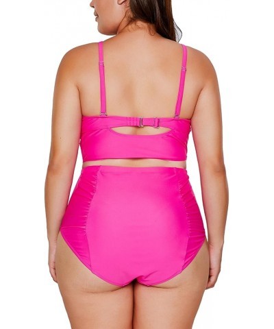 Women's 2 Piece Plus Size Swimwear High Waisted Tummy Control Swimsuit Bathing Suit Rose Red $13.02 Swimsuits