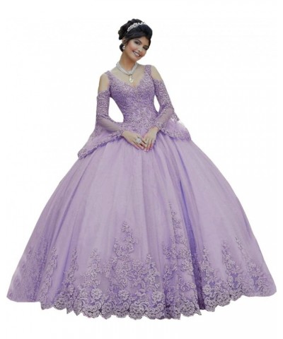 Long Sleeve Lace Quinceanera Dresses Ball Gown Princess Tulle Prom Gown for Sweet 15 16 Teens Mauve $77.42 Dresses