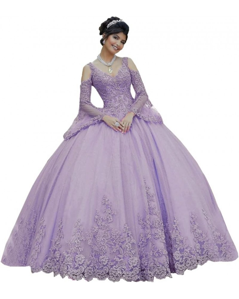 Long Sleeve Lace Quinceanera Dresses Ball Gown Princess Tulle Prom Gown for Sweet 15 16 Teens Mauve $77.42 Dresses