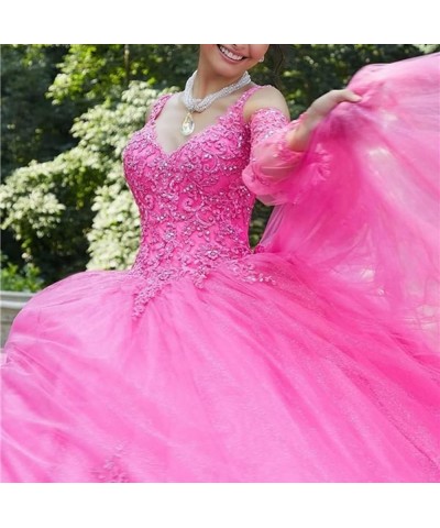 Long Sleeve Lace Quinceanera Dresses Ball Gown Princess Tulle Prom Gown for Sweet 15 16 Teens Mauve $77.42 Dresses