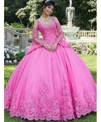 Long Sleeve Lace Quinceanera Dresses Ball Gown Princess Tulle Prom Gown for Sweet 15 16 Teens Mauve $77.42 Dresses