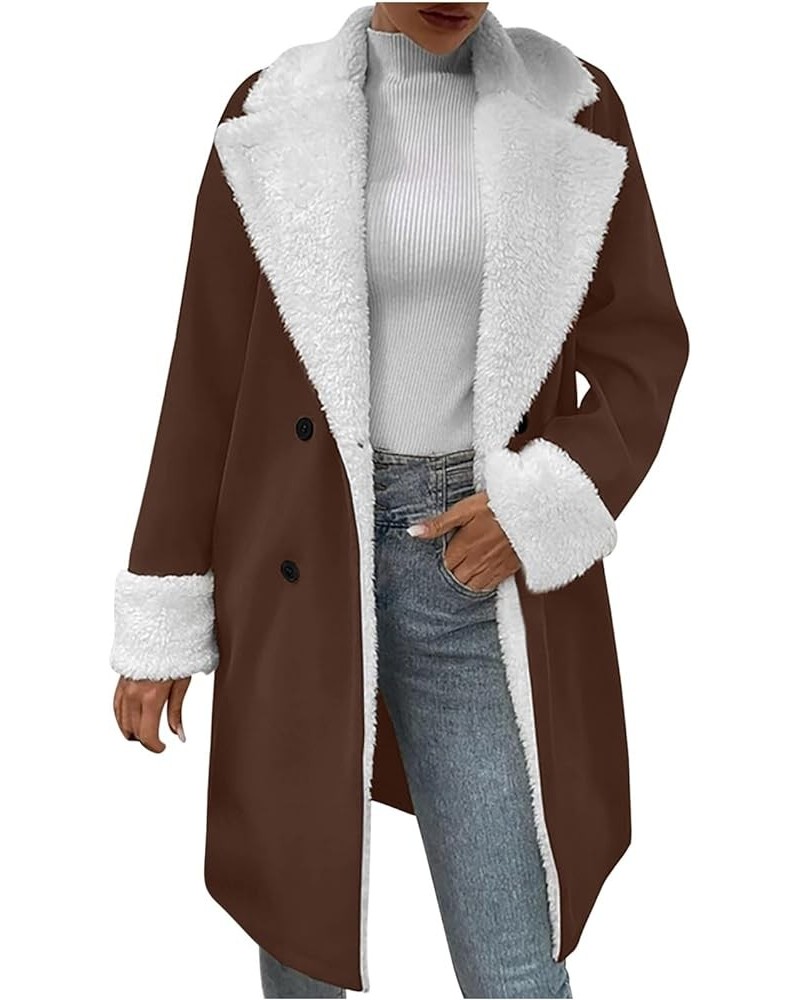 Womens Fleece Lined Jacket, Plus Size Winter Warm Parka Coat Fashion Lapel Button Down 2023 Fashion Comfy Furry Outerwear New...