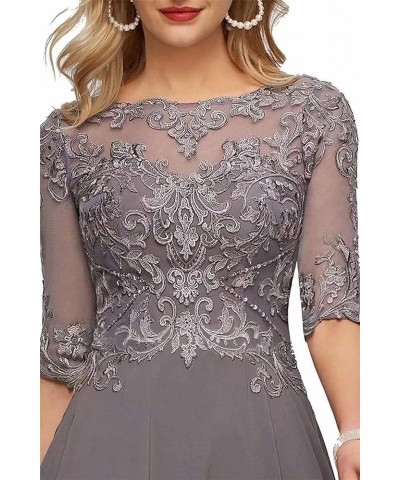 Lace Mother of The Bride Dresses Tea Length Half Sleeve Appliques A Line Chiffon Formal Evening Gown Champagne $45.89 Dresses