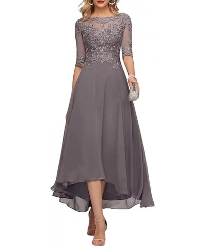 Lace Mother of The Bride Dresses Tea Length Half Sleeve Appliques A Line Chiffon Formal Evening Gown Champagne $45.89 Dresses