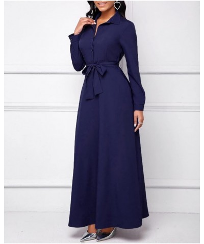 Womens Maxi Dresses Long Sleeve Floral Printed Casual V Neck Loose Party Dress Fall 15dark Bluea 10664-1 $19.74 Dresses