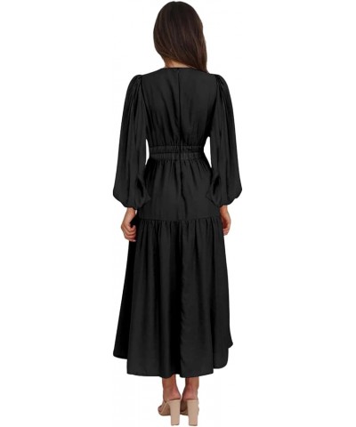 Women 2023 Summer Puff Sleeve Maxi Dresses Smocked Floral Dress Crewneck Lace Flowy Tiered Midi Dresses 5-black $14.29 Dresses