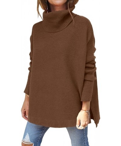 Womens Long Batwing Sleeve Turtleneck 2023 Fall Casual Comfy Asymmetric Spilt Hem Pullover Sweater Knit Tops Brown $19.59 Swe...