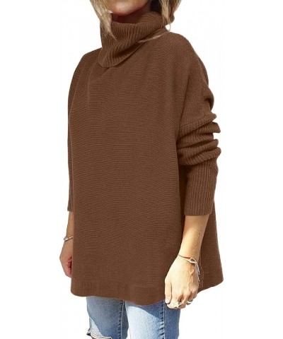 Womens Long Batwing Sleeve Turtleneck 2023 Fall Casual Comfy Asymmetric Spilt Hem Pullover Sweater Knit Tops Brown $19.59 Swe...