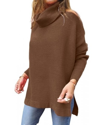 Womens Long Batwing Sleeve Turtleneck 2023 Fall Casual Comfy Asymmetric Spilt Hem Pullover Sweater Knit Tops Brown $19.59 Swe...