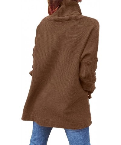 Womens Long Batwing Sleeve Turtleneck 2023 Fall Casual Comfy Asymmetric Spilt Hem Pullover Sweater Knit Tops Brown $19.59 Swe...