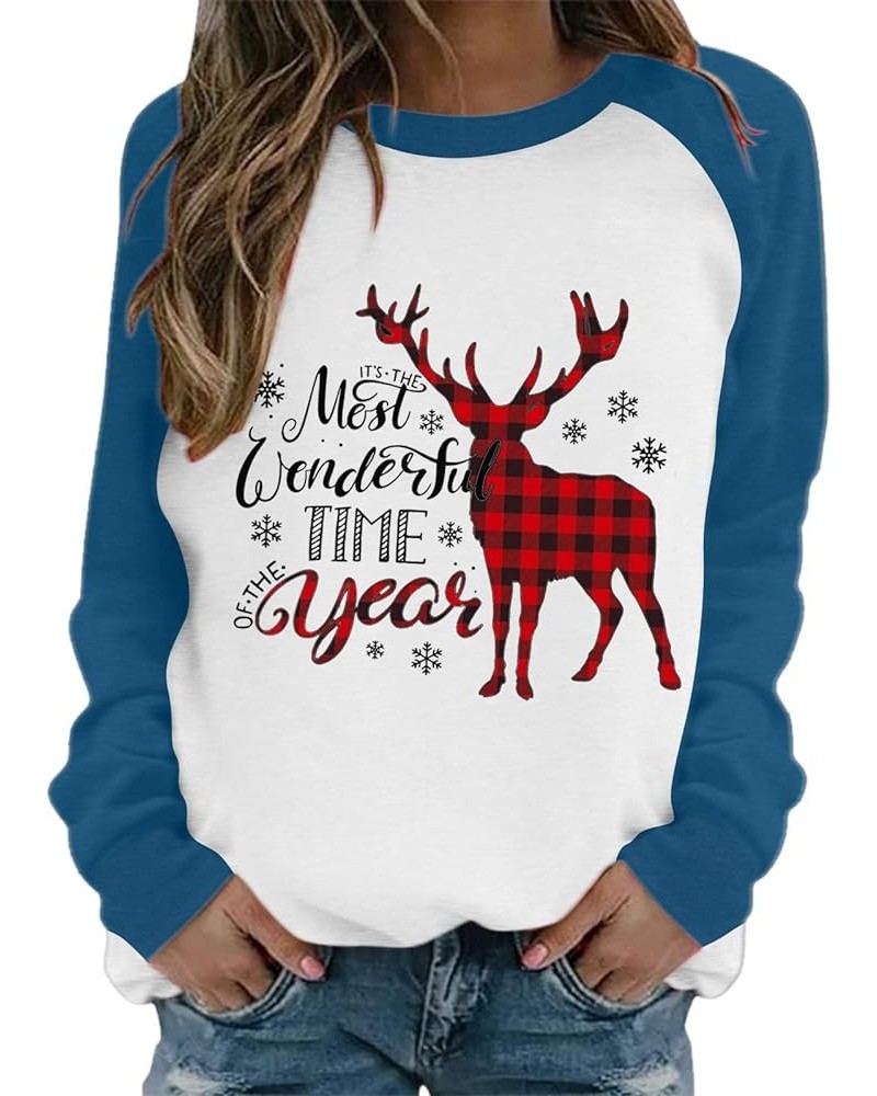 Christmas Sweatshirts for Women Christmas Tree Graphic Pullover Sweatshirt Cute Crewneck Christmas Gnome Shirts Tops S-sky Bl...