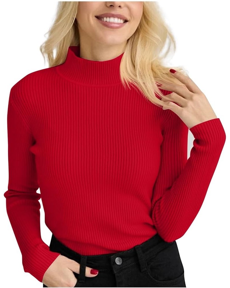 Womens Fall Sweater Ribbed Knit Pullover Jumper Tops Long Sleeve Turtleneck Blouses Slim Fit Tunics 0-red $10.44 Sweaters