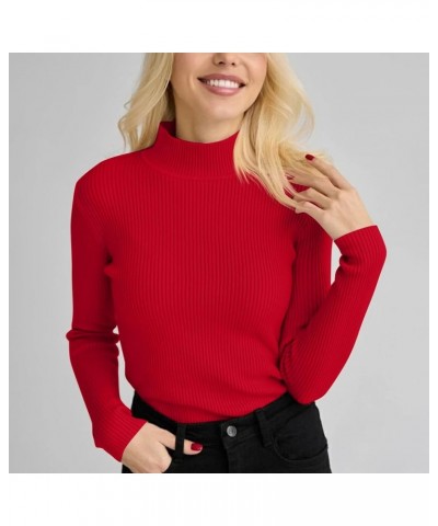 Womens Fall Sweater Ribbed Knit Pullover Jumper Tops Long Sleeve Turtleneck Blouses Slim Fit Tunics 0-red $10.44 Sweaters