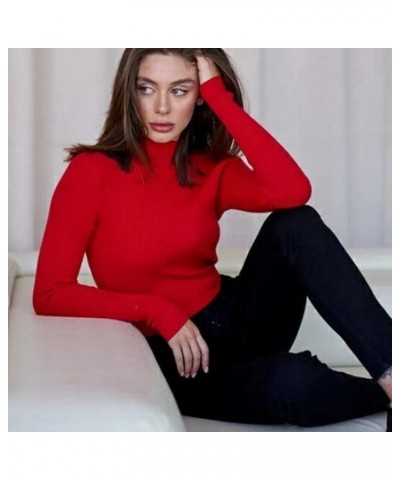 Womens Fall Sweater Ribbed Knit Pullover Jumper Tops Long Sleeve Turtleneck Blouses Slim Fit Tunics 0-red $10.44 Sweaters