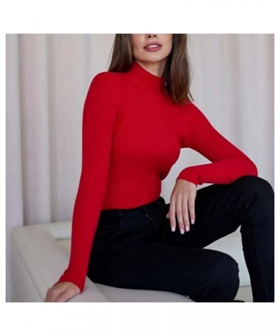 Womens Fall Sweater Ribbed Knit Pullover Jumper Tops Long Sleeve Turtleneck Blouses Slim Fit Tunics 0-red $10.44 Sweaters