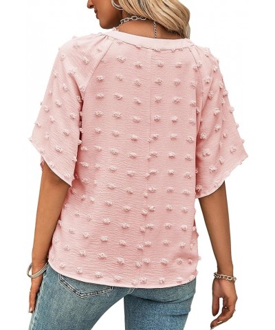 Summer Tops for Women Short Sleeve Shirts Dressy Casual Chiffon Blouses Pom Pom Tops Pink $14.24 Tops