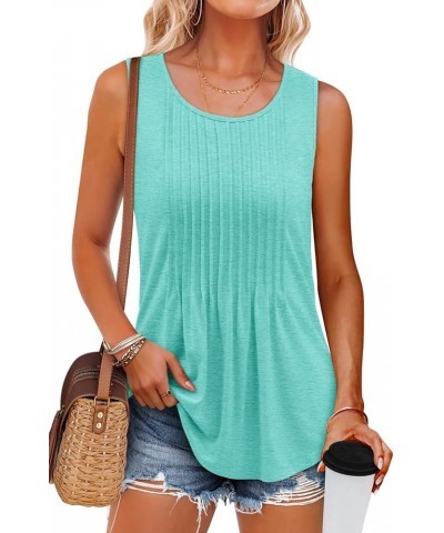 Womens Summer Tops Pleated Sleeveless Tunic Tank Tops Short Sleeve Tops Shirts 3-water Green $11.75 Tops