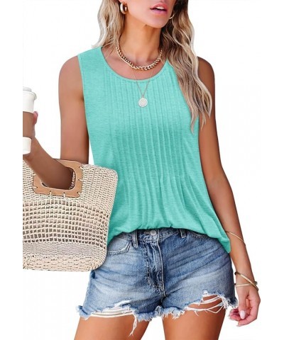 Womens Summer Tops Pleated Sleeveless Tunic Tank Tops Short Sleeve Tops Shirts 3-water Green $11.75 Tops