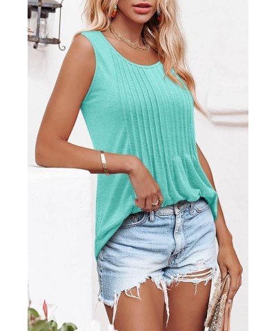 Womens Summer Tops Pleated Sleeveless Tunic Tank Tops Short Sleeve Tops Shirts 3-water Green $11.75 Tops