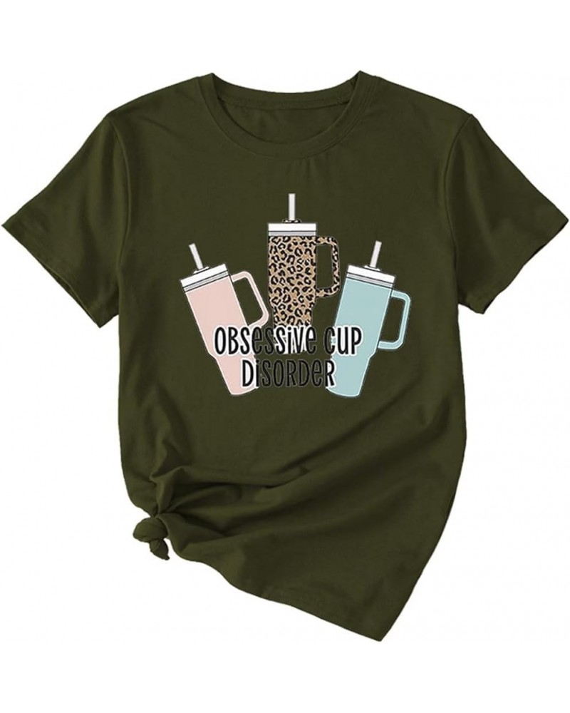 Obsessive Cup Disorder T-Shirt Leopard Cute Bottle Pattern Tees Women Funny Sayings Shirts Short Sleeve Casual Pullover Tops ...