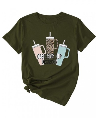 Obsessive Cup Disorder T-Shirt Leopard Cute Bottle Pattern Tees Women Funny Sayings Shirts Short Sleeve Casual Pullover Tops ...