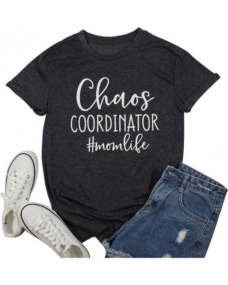 Women Chaos Coordinator Letter Printed T-Shirt Funny Short Sleeve Tops Tee Shirt Black $12.09 T-Shirts