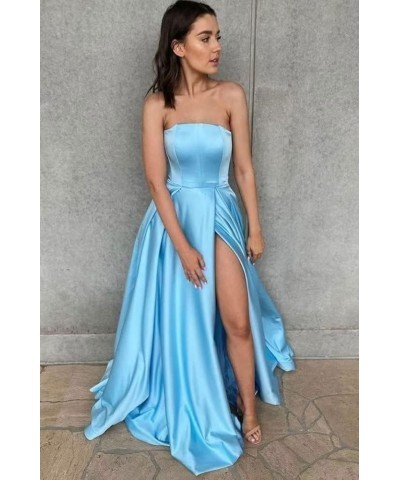 Strapless A-Line Prom Dress for Women Satin Long Lace-Up Evening Dress with Pocket Backless Wedding Party Dress Black $40.01 ...