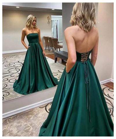 Strapless A-Line Prom Dress for Women Satin Long Lace-Up Evening Dress with Pocket Backless Wedding Party Dress Black $40.01 ...