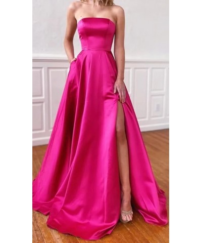 Strapless A-Line Prom Dress for Women Satin Long Lace-Up Evening Dress with Pocket Backless Wedding Party Dress Black $40.01 ...