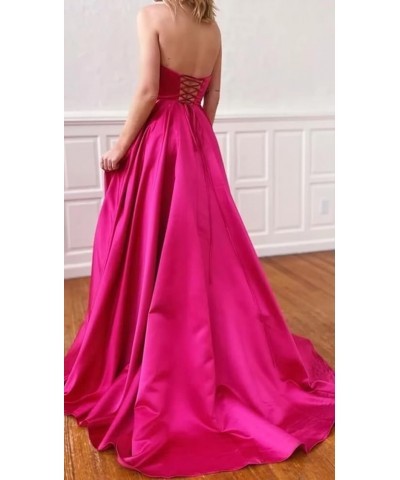 Strapless A-Line Prom Dress for Women Satin Long Lace-Up Evening Dress with Pocket Backless Wedding Party Dress Black $40.01 ...