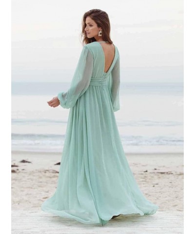 Long Sleeve Bridesmaid Dresses Long with Slit V Neck Chiffon Formal Gowns with Pockets SYYS094 Sky $29.70 Dresses