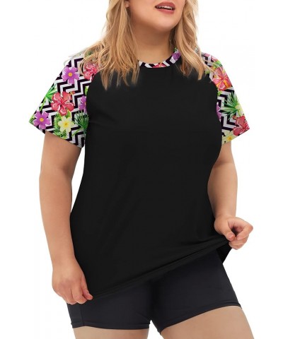 Plus Size Rash Guard Shirt for Women Short Sleeve UPF 50+ Sun Protection Swimwear Swim Top Dd_red Flowers/Strips $14.70 Swims...