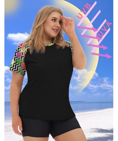 Plus Size Rash Guard Shirt for Women Short Sleeve UPF 50+ Sun Protection Swimwear Swim Top Dd_red Flowers/Strips $14.70 Swims...