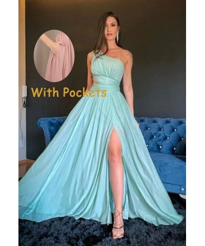 Women's One Shoulder Bridesmaid Dresses for Wedding Long Chiffon Split Formal Evening Dress with Pockets Coral $37.09 Dresses