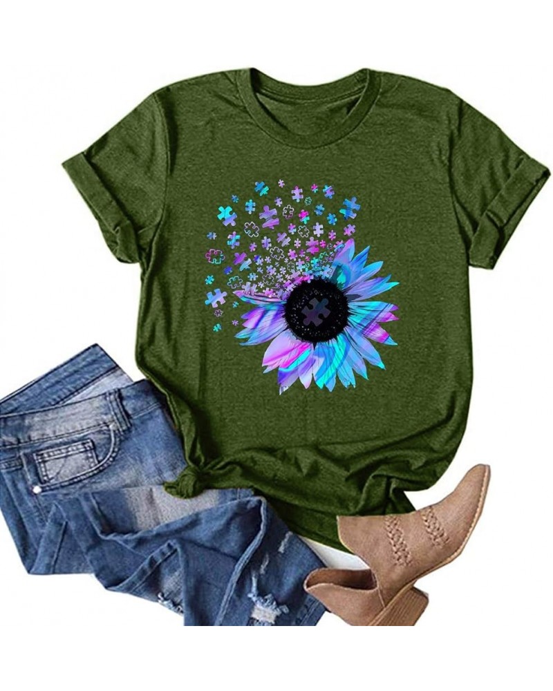 Womens Sunflower Shirt, F_Gotal Women Short Sleeve Sunflower T-Shirt Cute Funny Graphic Tee Teen Girls Casual Shirt Top Y-aa-...