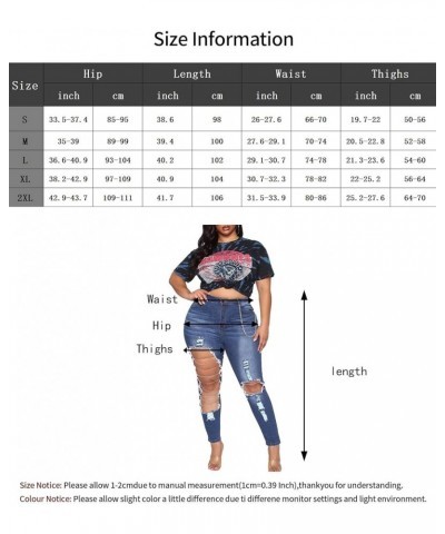 Women's High Wasit Destroyed Ripped Chain Big Hole Denim Pants Long Stretch Pencil Jeans Dark Blue-9986 $14.57 Jeans