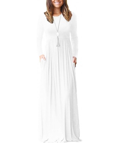 Women's Long Sleeve Loose Plain Maxi Dresses Casual Long Dresses with Pockets White $21.00 Dresses