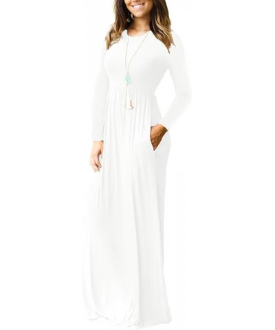 Women's Long Sleeve Loose Plain Maxi Dresses Casual Long Dresses with Pockets White $21.00 Dresses