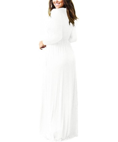 Women's Long Sleeve Loose Plain Maxi Dresses Casual Long Dresses with Pockets White $21.00 Dresses