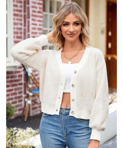 ZAFUL Women's V Neck Button Up Chunky-Knit Long Sleeve Cropped Cardigan Sweaters Color Block Crop Cardigans Outerwear White $...